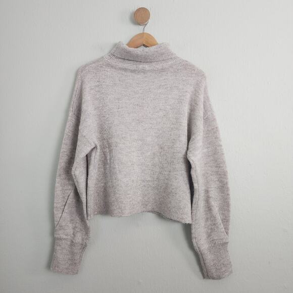 NWT Lumiere Wool Blend Turtleneck Cropped Sweater Oatmeal Tan Bubble Sleeve L - Picture 9 of 10